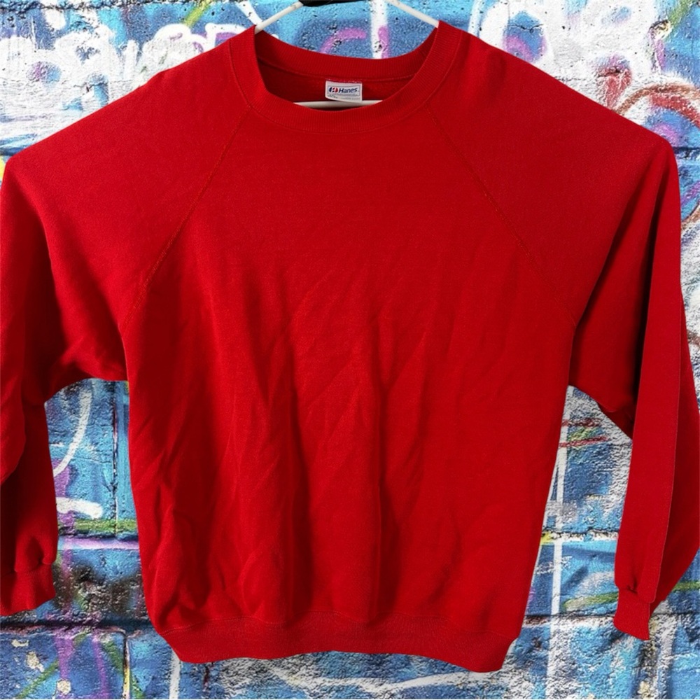Vintage 80s Hanes USA Made Raglan Black Crewneck Sweatshirt XXL Cherry U…